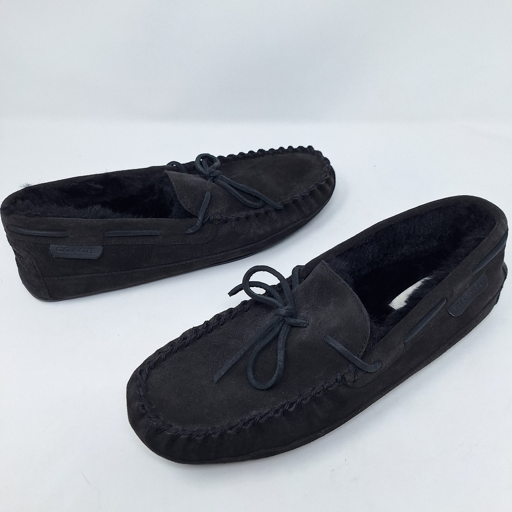 Coach Black Suede Faux Fur Lined Slippers
